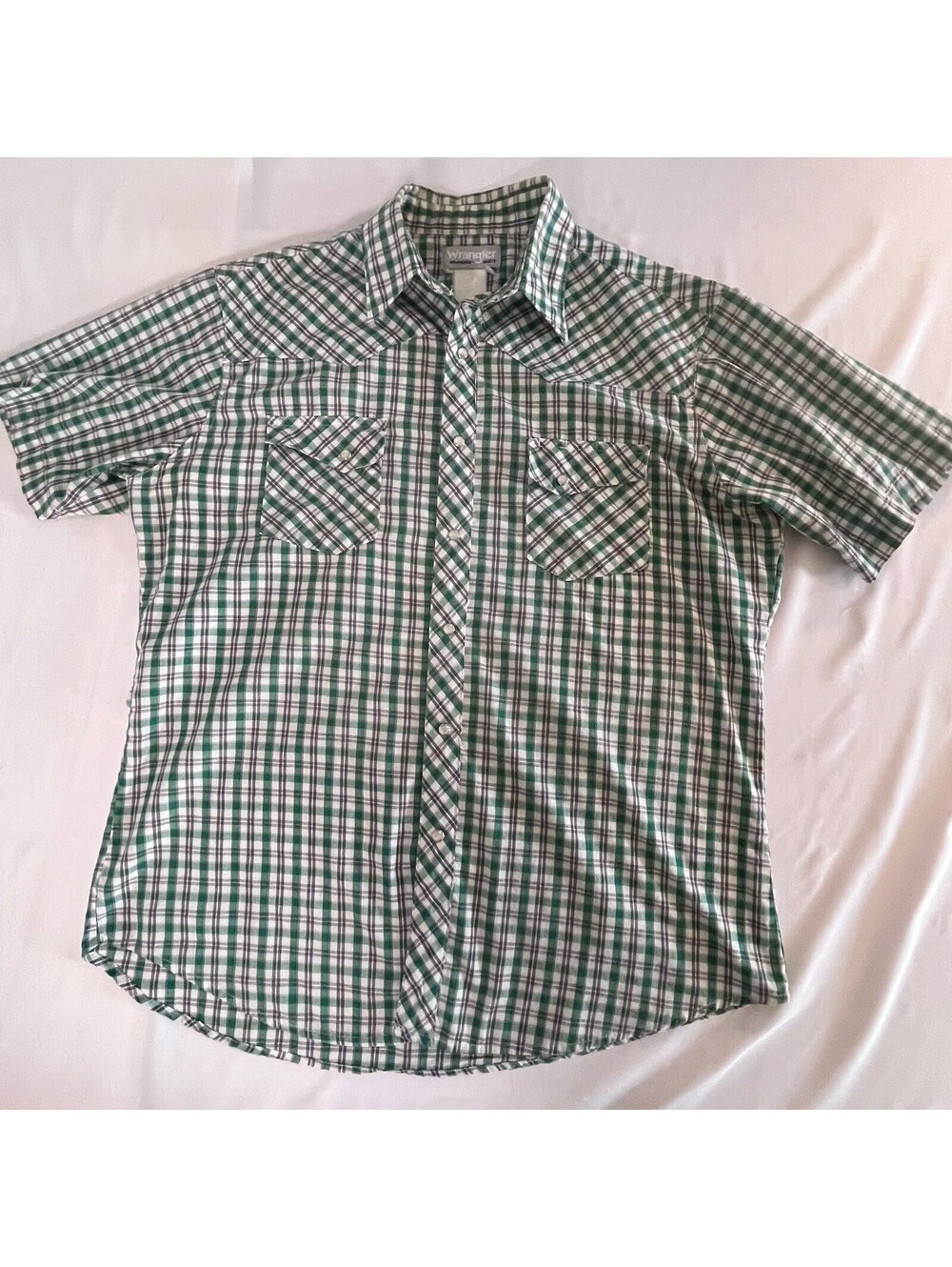 Wrangler Wrancher Green Plaid Pearl Snap Men’s Short Sleeve Shirt Size Xl